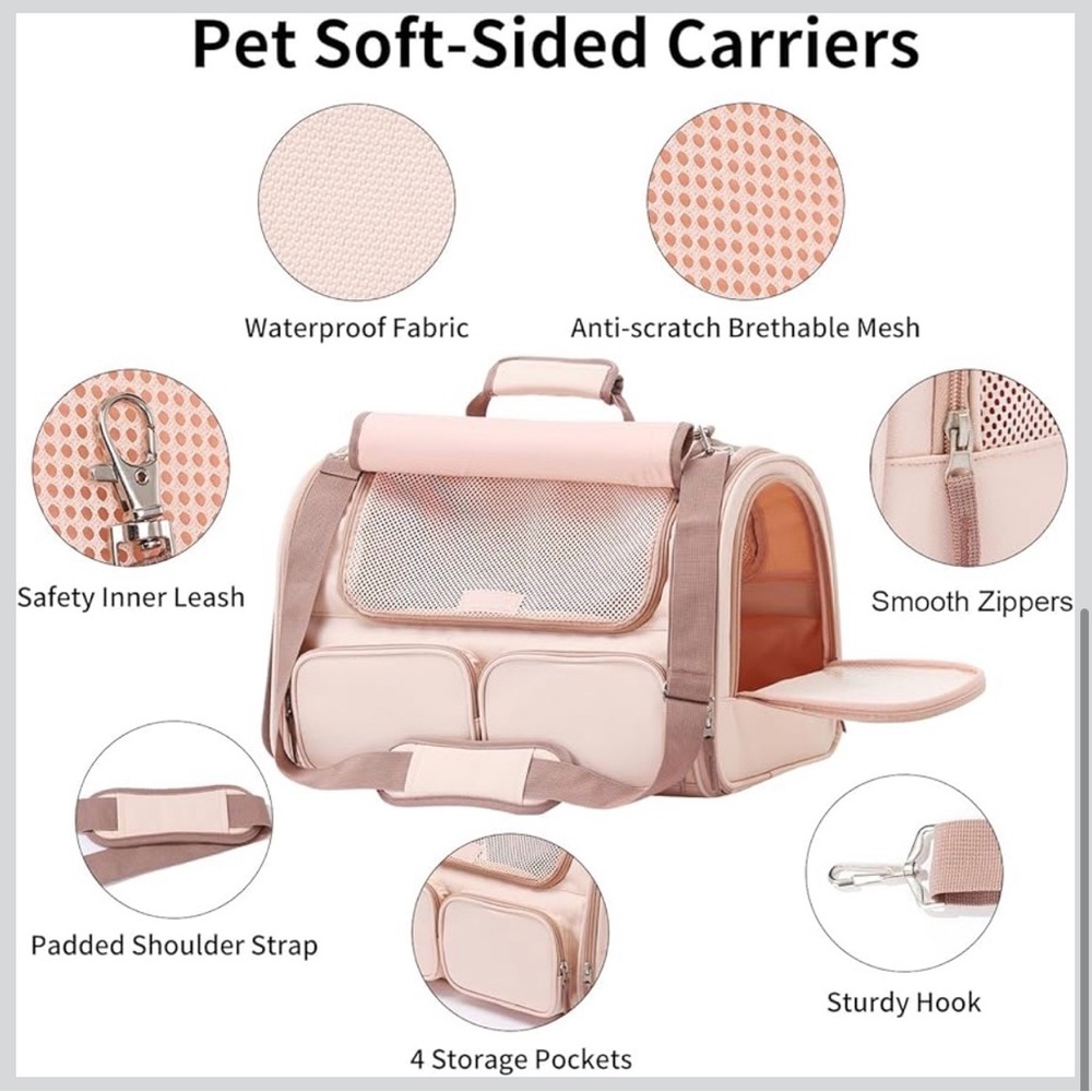 Pet Soft-Sided Carrier in Pink and Cream